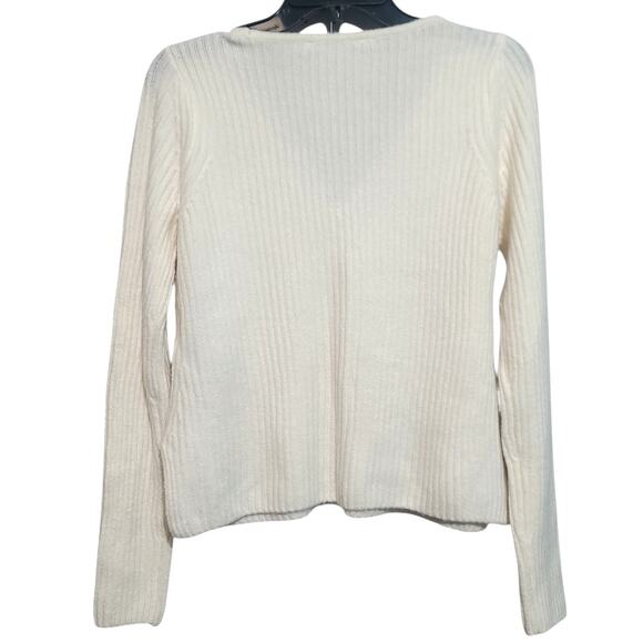 Abercrombie & Fitch V-Neck Ribbed Soft Sweater Small Cream NWT Stretch - Picture 2 of 5